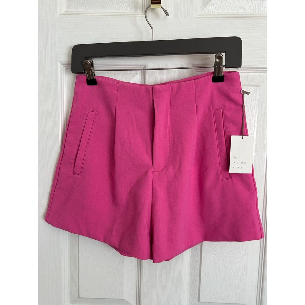 Pink High-Rise Pleated Shorts Sz 4 Preppy Tailored by A New Day NWT